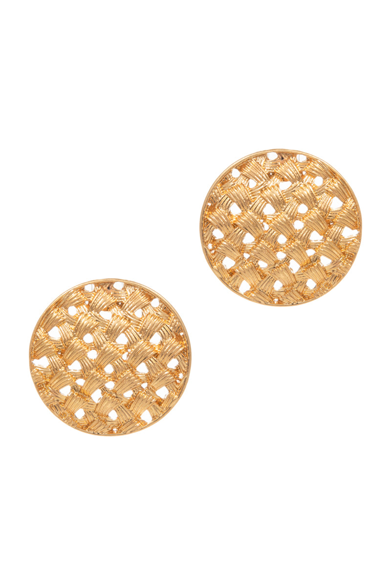 Button Shaped Woven Textured Metal Post Earrings