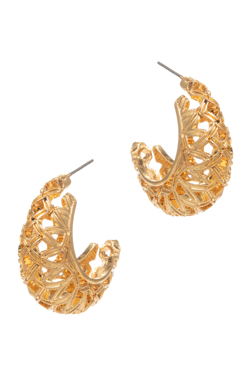 Round Shaped Lattice Pattern Metal Hoop Earrings