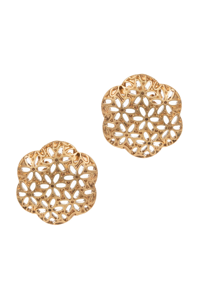 Flower Shaped Puffed Flower Pattern Post Earrings