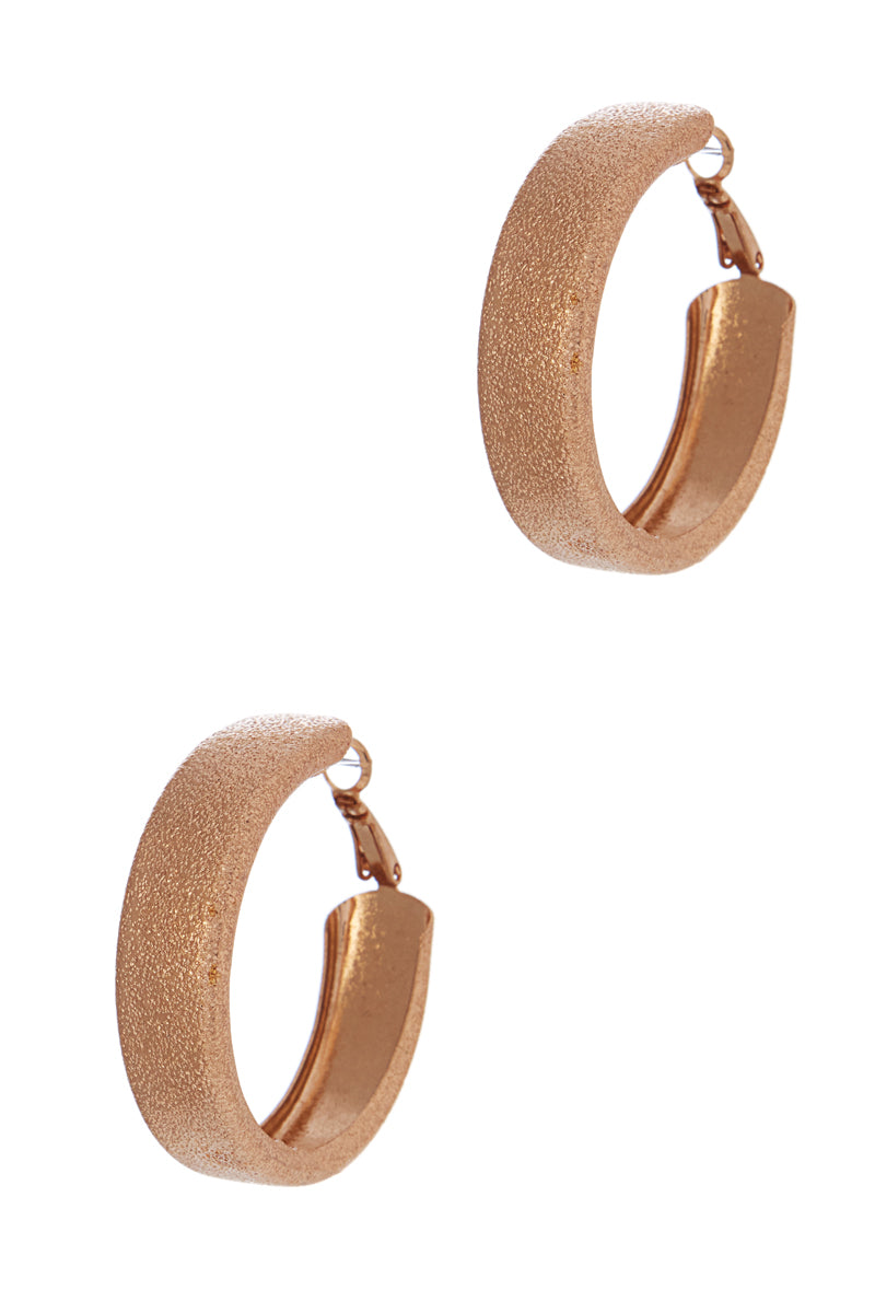 Thick Round Sanding Textured Pin Hoop Earrings
