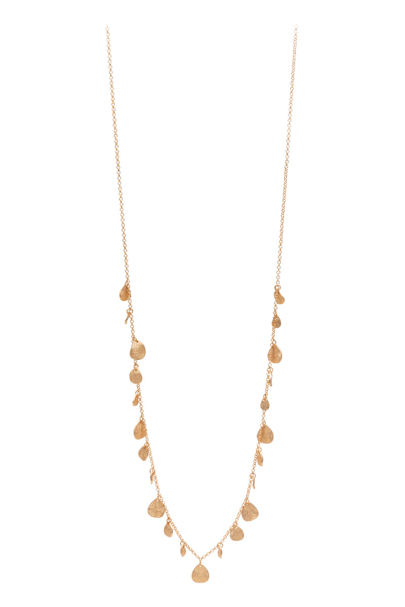 Etched Textured Basic Metal Charmed Long Necklace