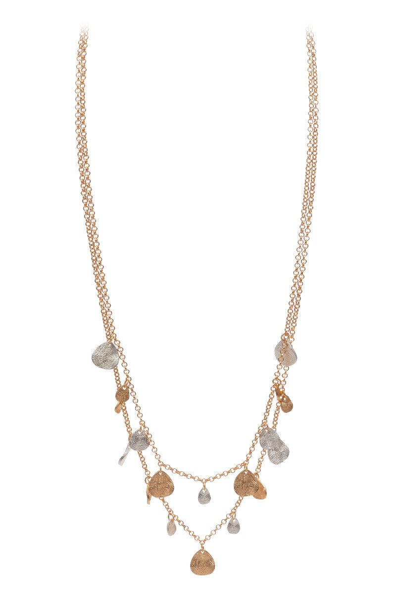 Etched Textured Basic Metal Charm Layered Necklace