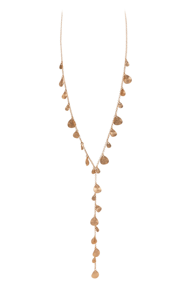 Drop Etched Textured Basic Metal Y Shape Necklace