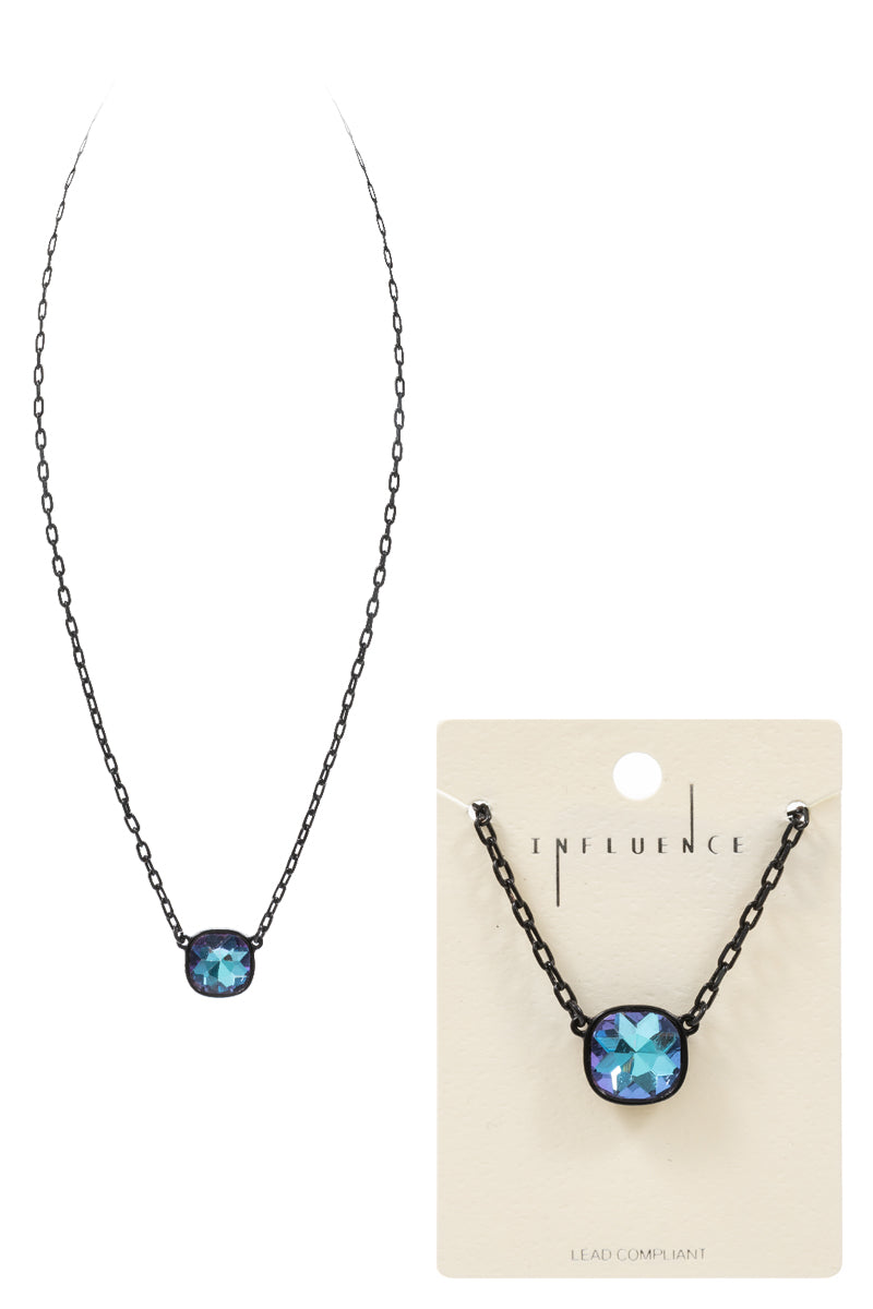Irregular Block Glass Rhine Stone Short Necklace