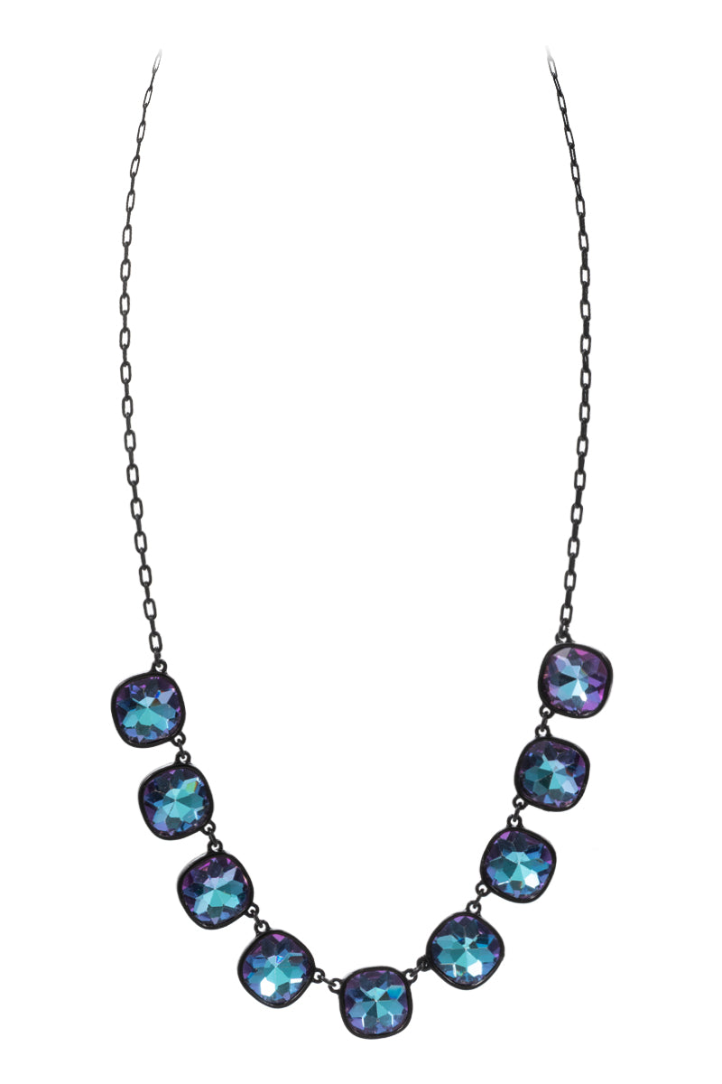 7Irregular Square Glass Rhine Stone Short Necklace