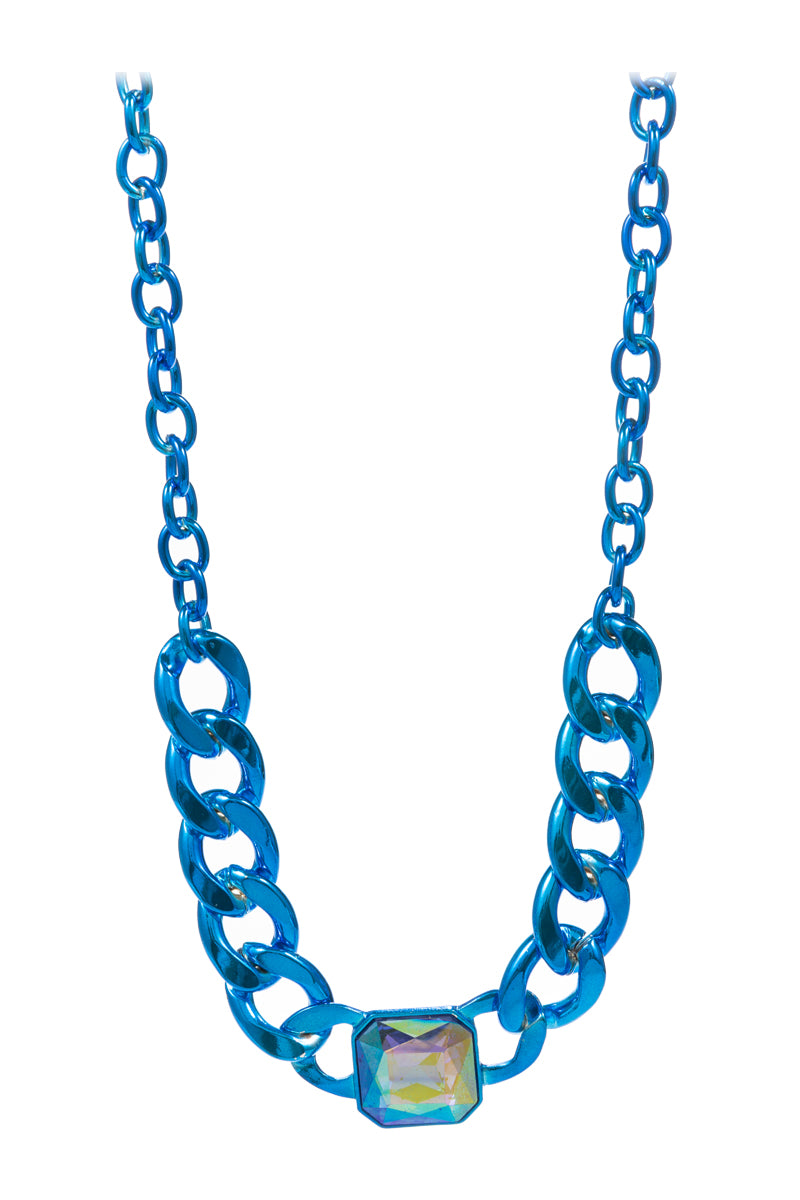 Square Chain Multicolor Rhine Stone Short Necklace