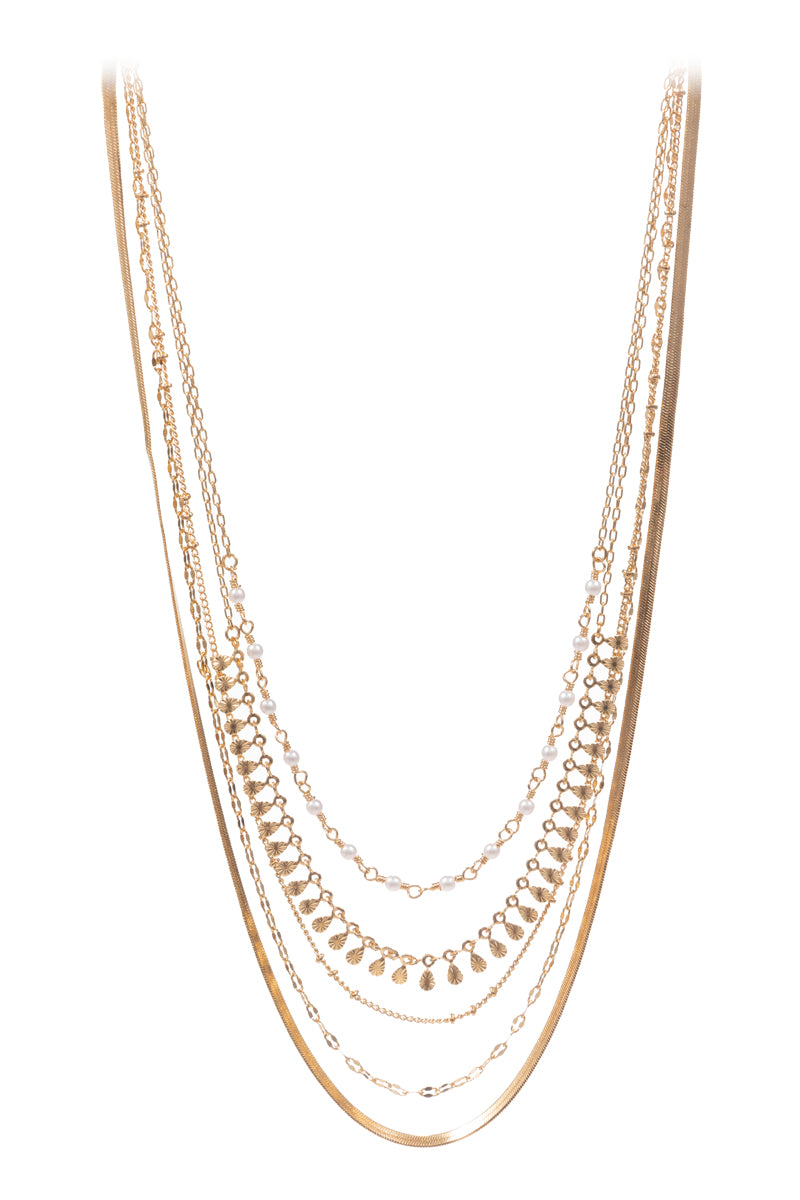 Chain Shaped Basic Metal Layered Necklace