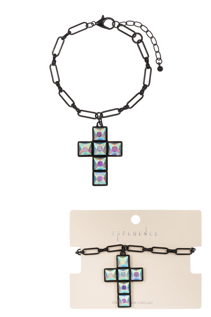 Cross Shaped Rhine Stone Clasp Bracelet