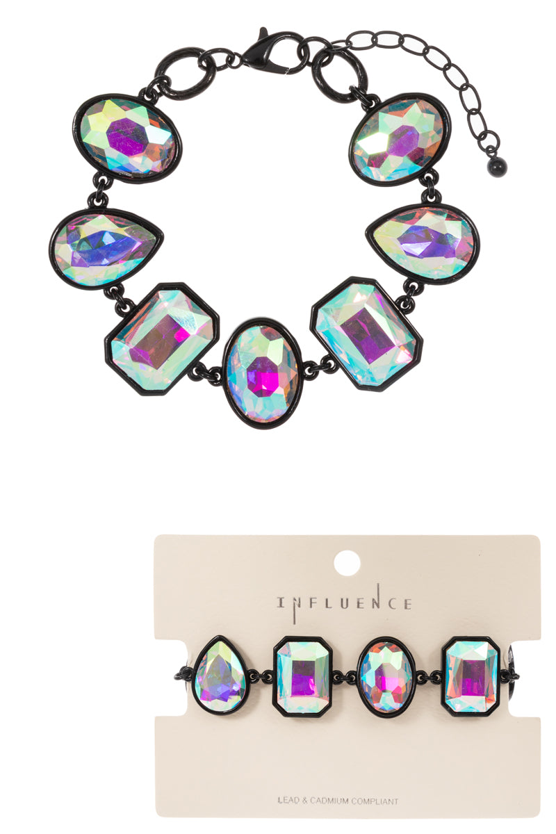 Mixed Shaped Rhine Stone Station Clasp Bracelet