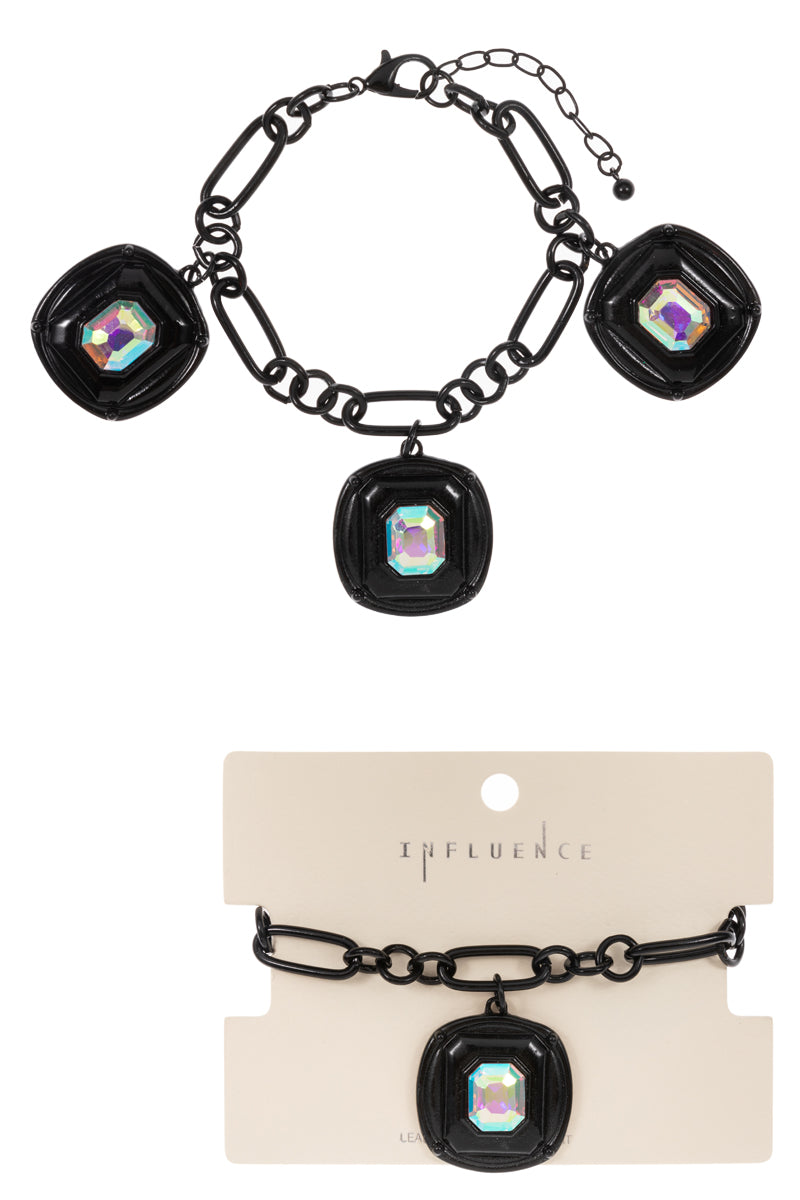 Round With Square Shaped Rhinestone Clasp Bracelet