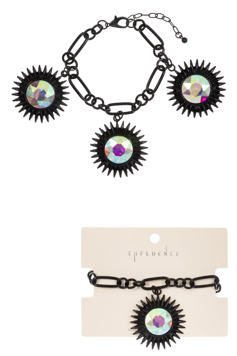 Gear With Round Shaped Rhine Stone Clasp Bracelet