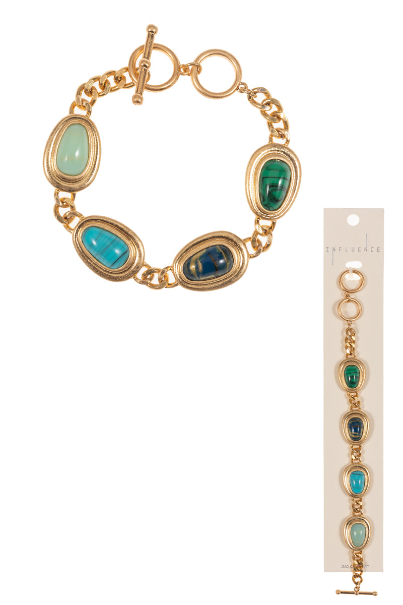 Vintage Resin Round Faux Stone Clasp Bracelet