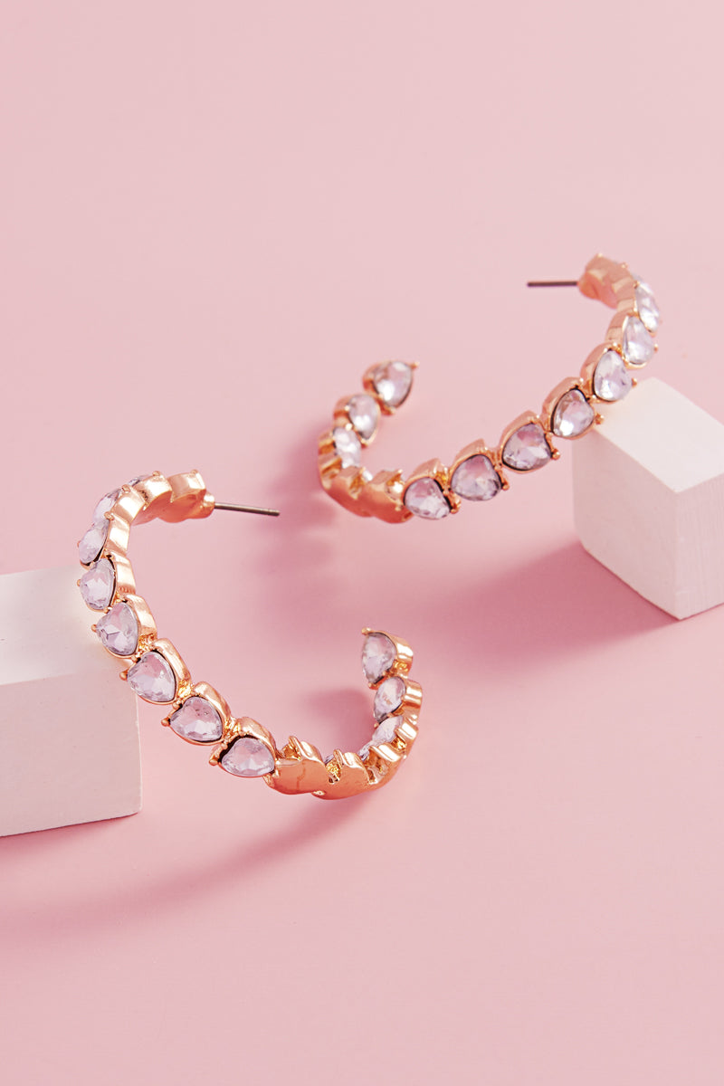 Valentines Day Heart Rhinestone Pave Hoop Earrings