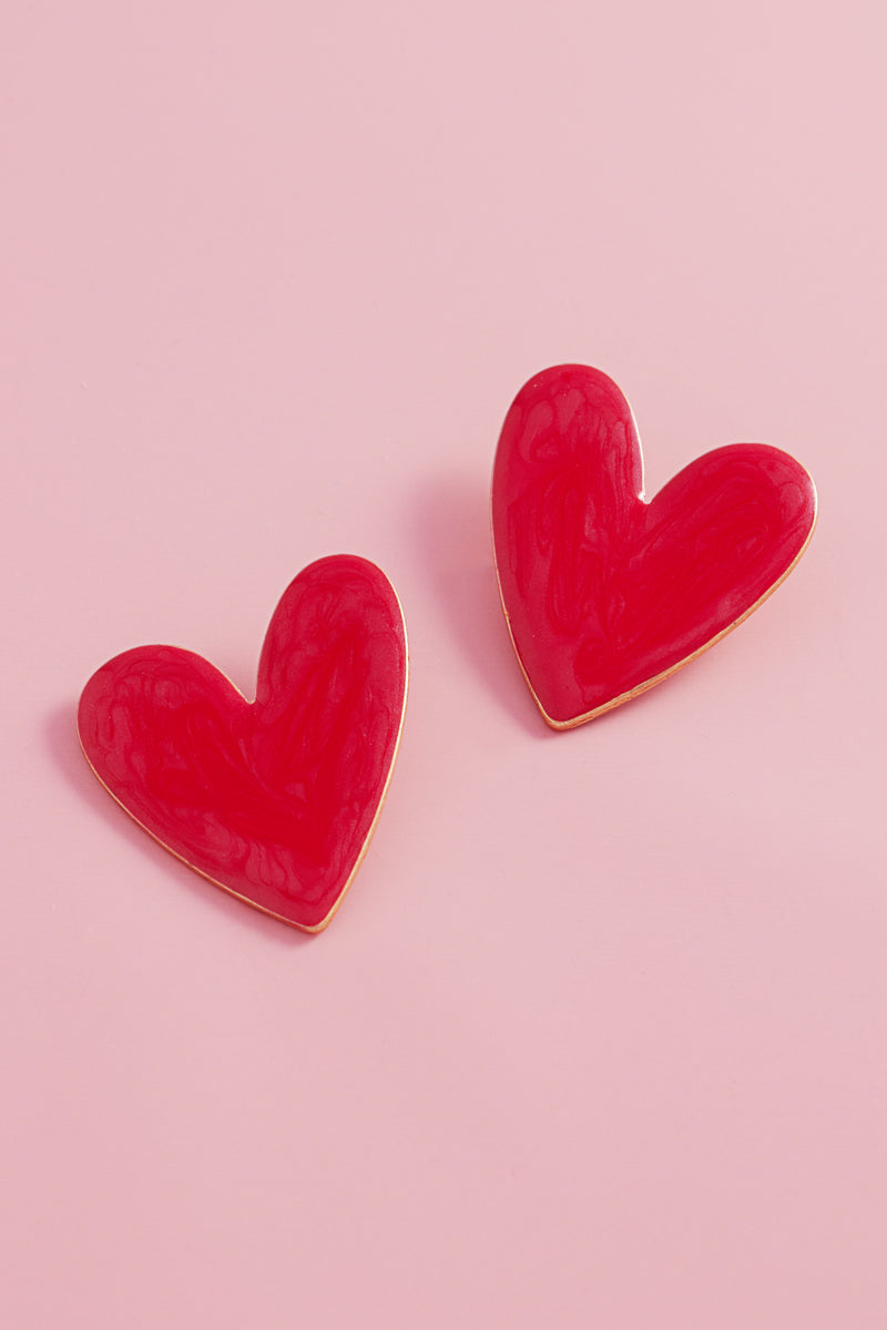 Valentines Day Heart Shaped Enamel Post Earrings