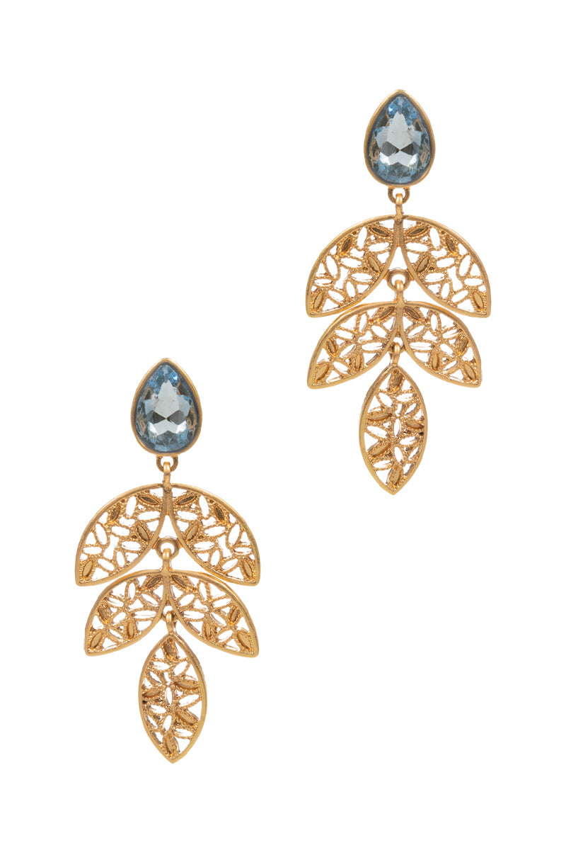 Leaf Shaped Epoxy Rhine Stone Post Earrings