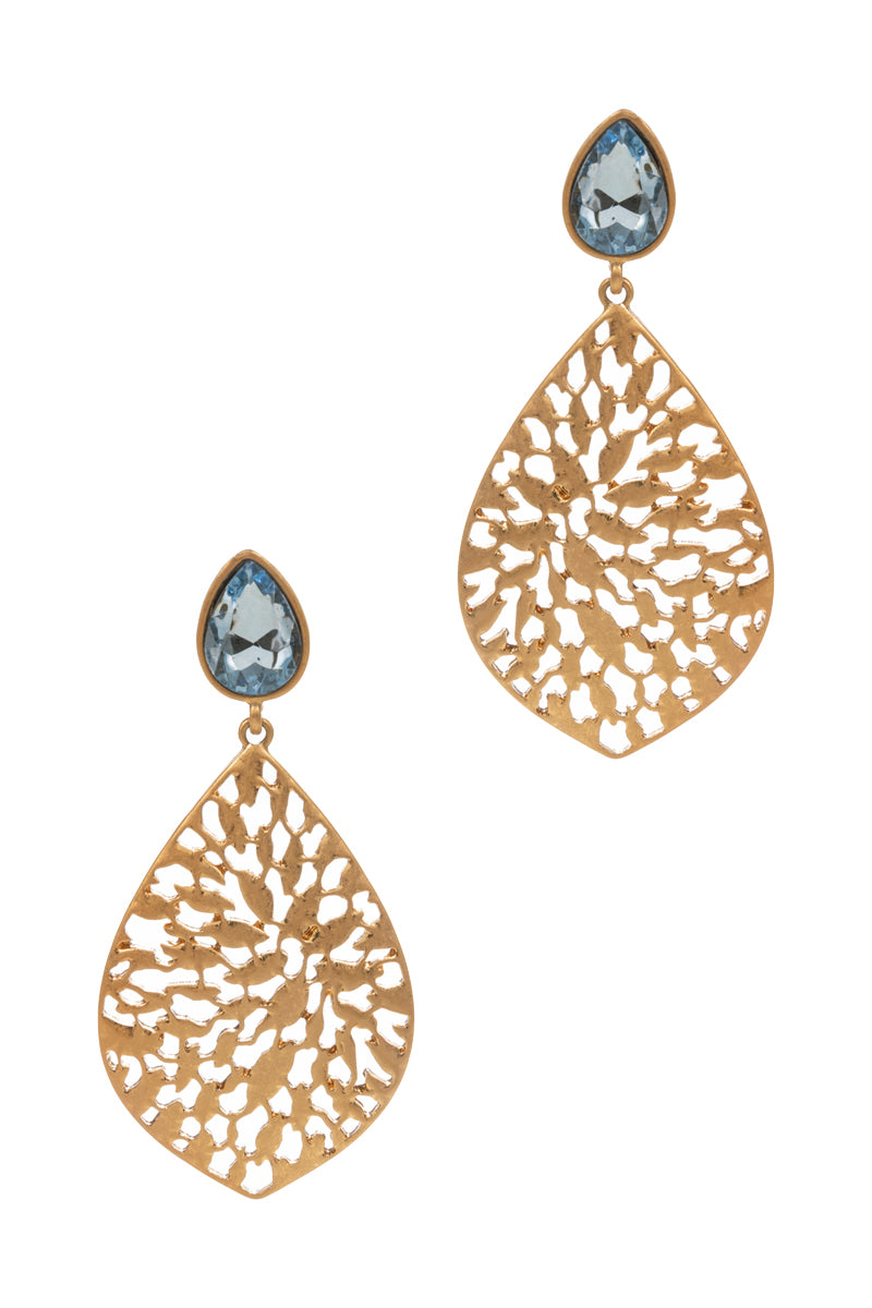 Teardrop Shaped Epoxy Rhine Stone Post Earrings