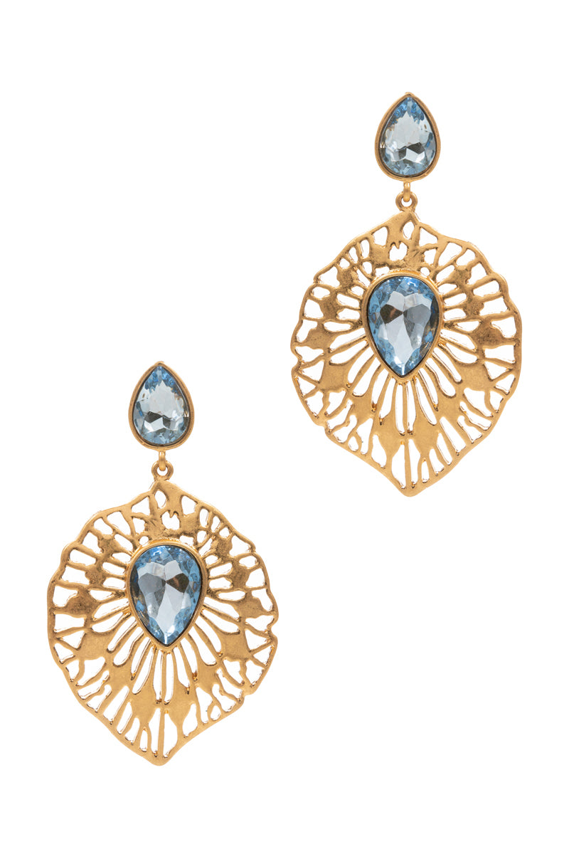 Laef Shaped Drop Epoxy Rhine Stone Post Earrings