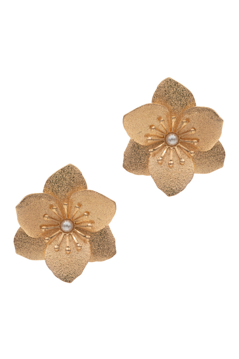 Flower Shaped Sand Textured Metal Post Earrings