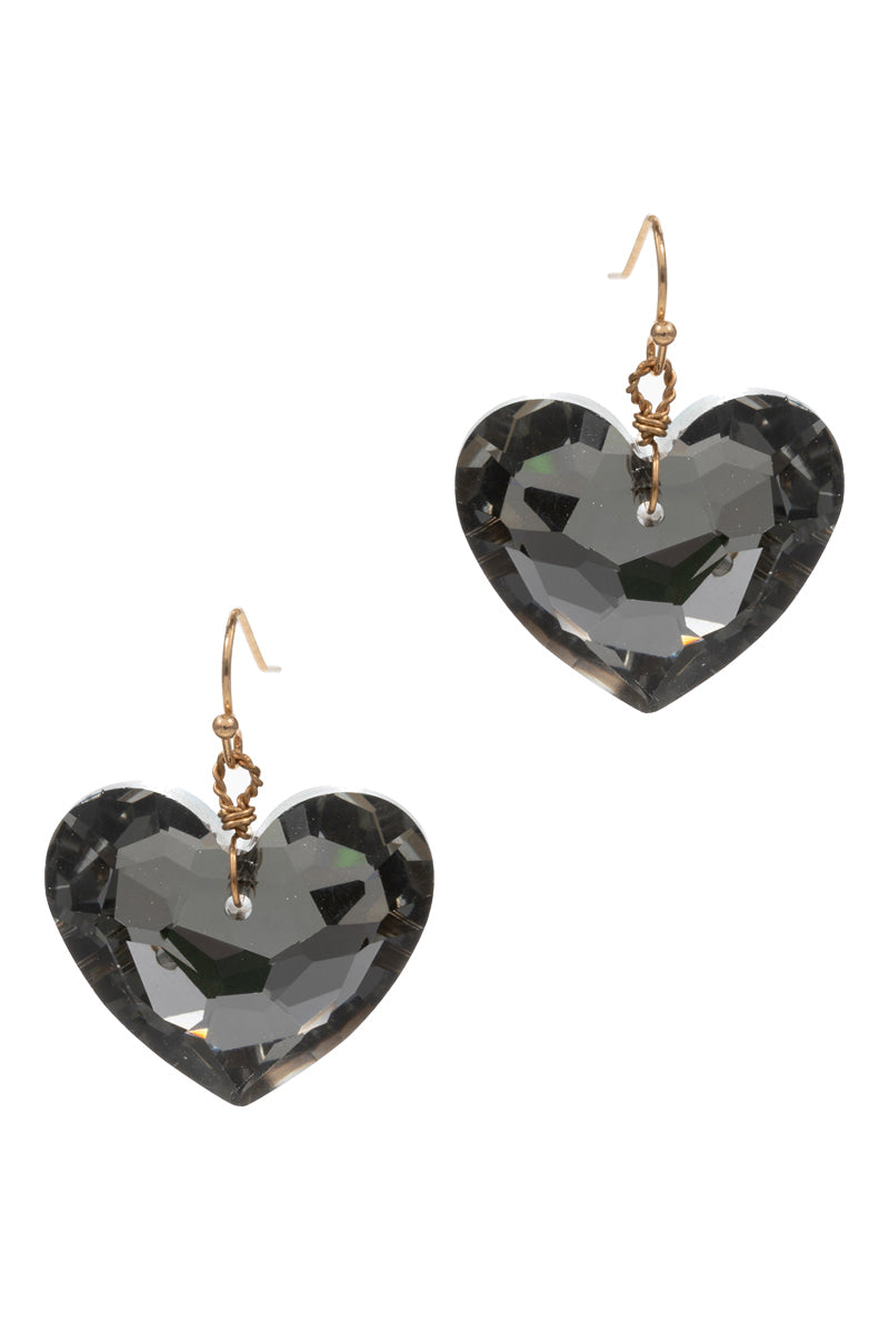 Clear Heart Shaped Glass Rhine Stone Hook Earrings