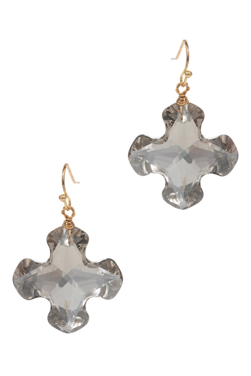 Clear Cross Shaped Glass Rhine Stone Hook Earrings