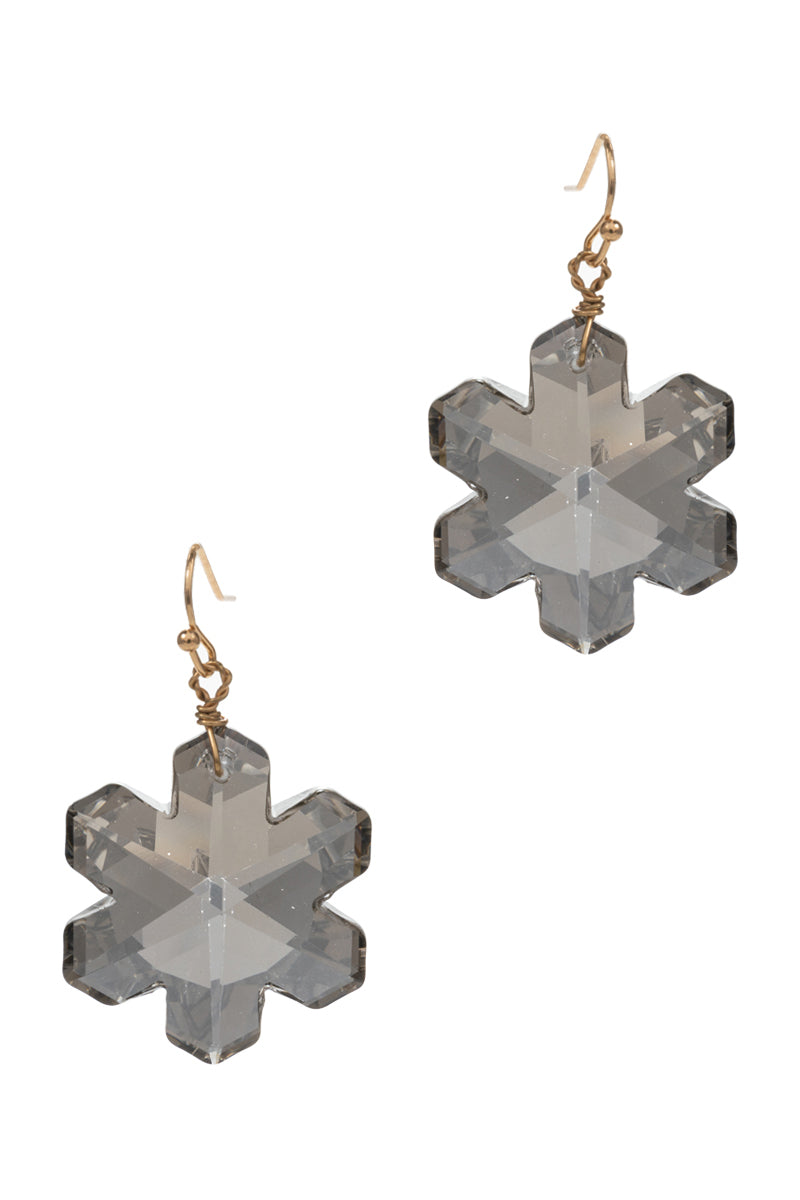 Flower Shaped Glass Rhine Stone Hook Earrings