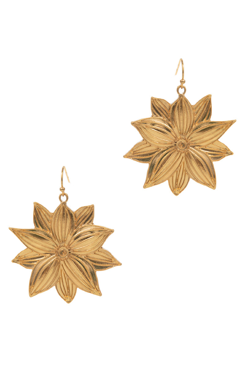 Flower Engraving Pattern Basic Metal Hook Earrings