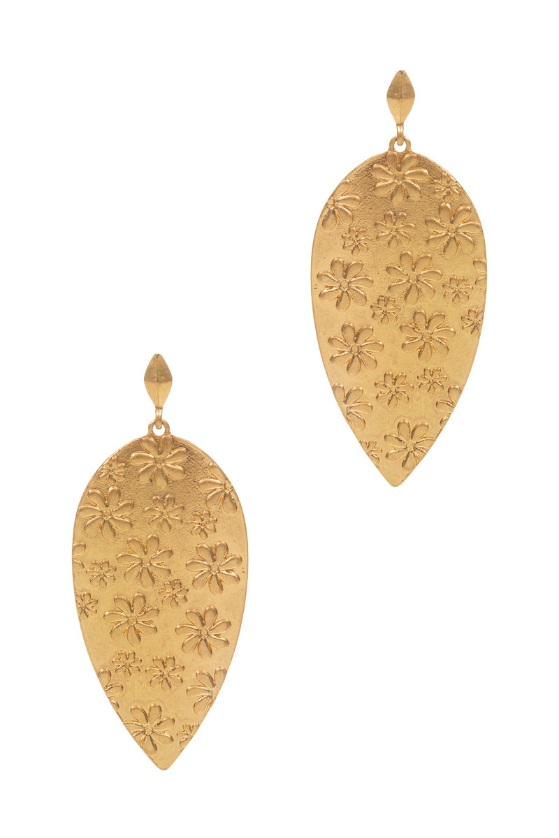 Leaf Engraving Patterned Basic Metal Post Earrings