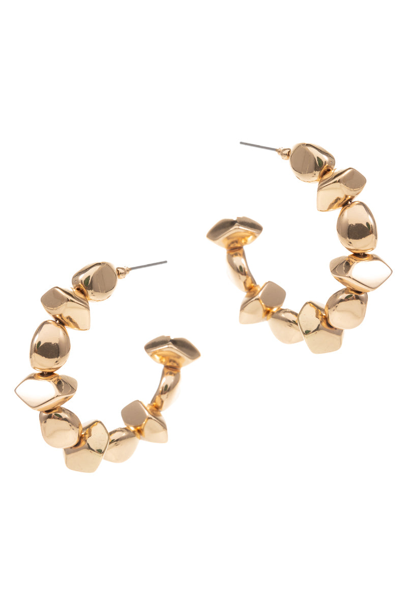 C Shaped Basic Metal Bead Round Hoop Earrings