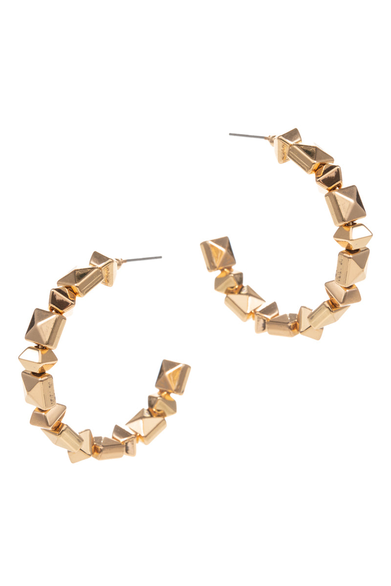 C Shaped Basic Metal Bead Round Hoop Earrings