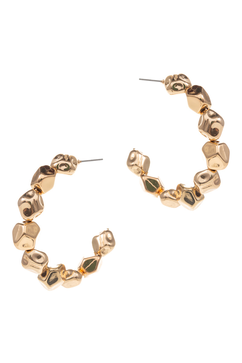 C Shaped Basic Metal Bead Round Hoop Earrings