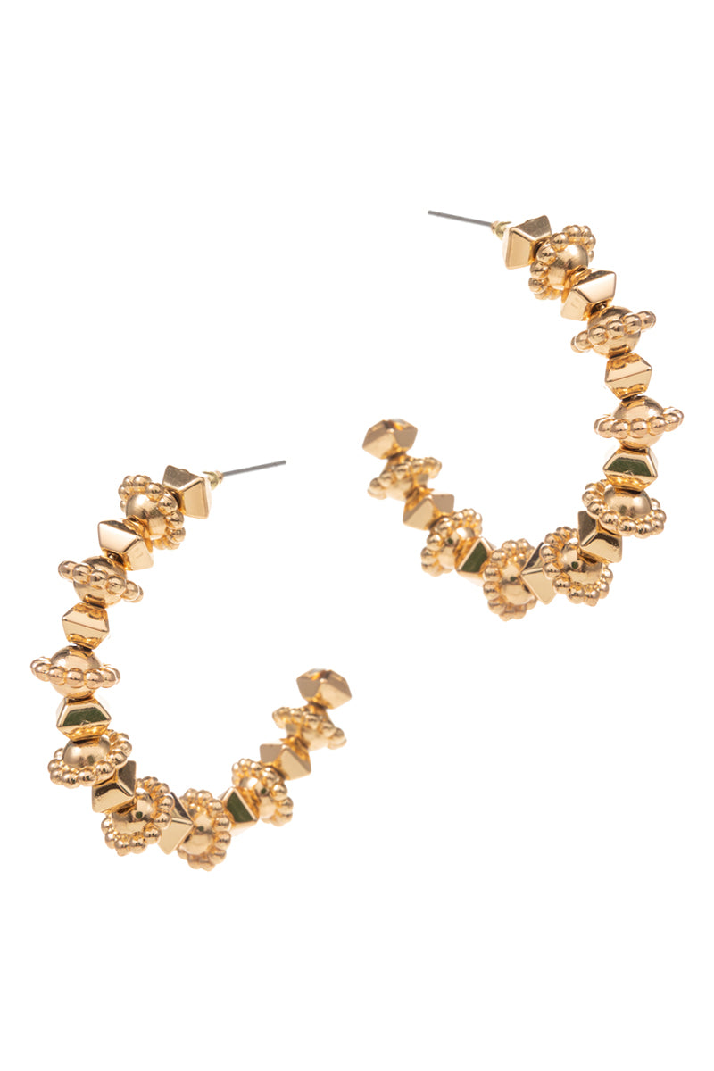C Shaped Basic Metal Bead Round Hoop Earrings
