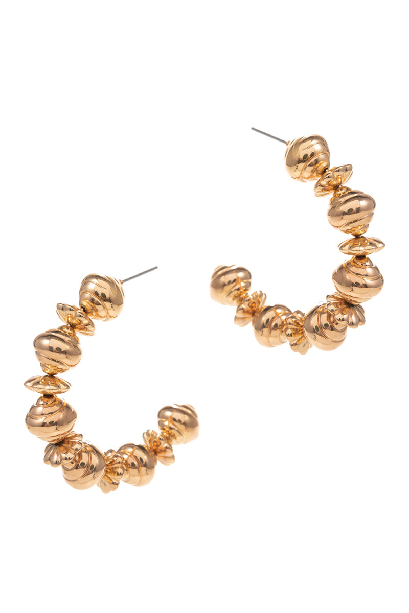 C Shaped Basic Metal Bead Round Hoop Earrings