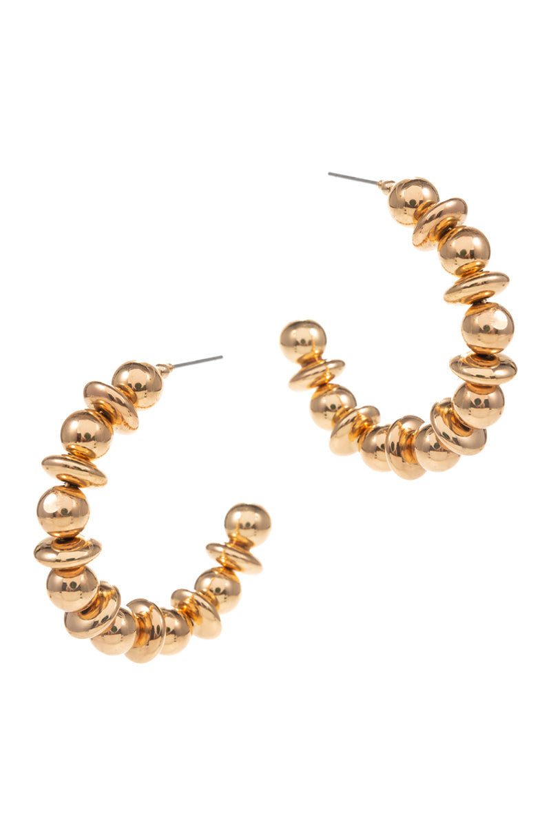 C Shaped Basic Metal Bead Round Hoop Earrings
