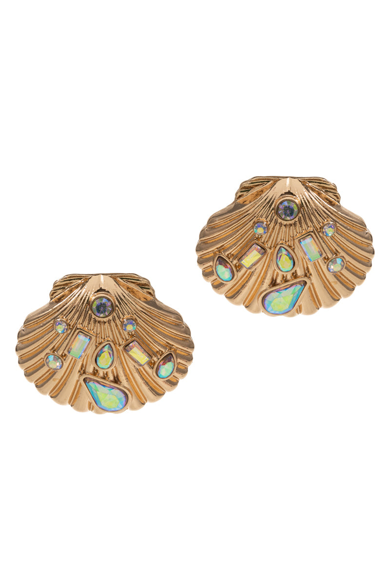 Shell Shaped Rhinestone Encrustrd Post Earrings