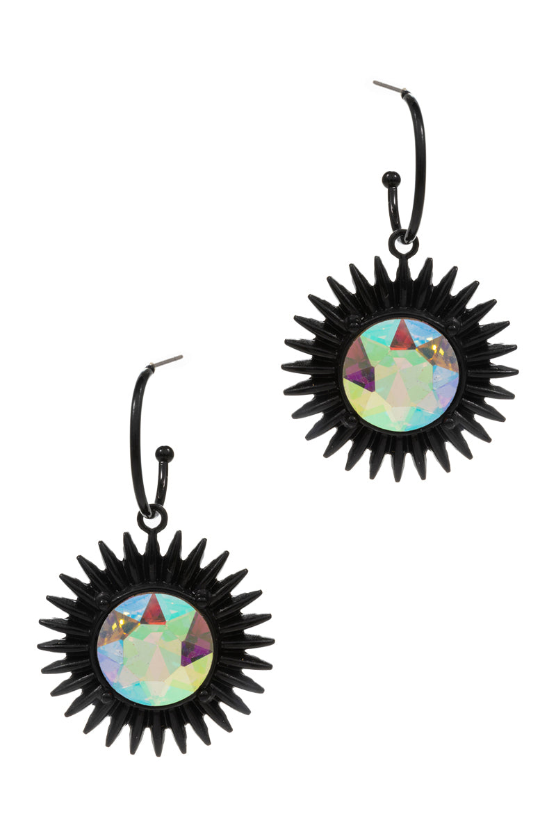 Sunflower Shaped Rhine Stone Hoop Earrings