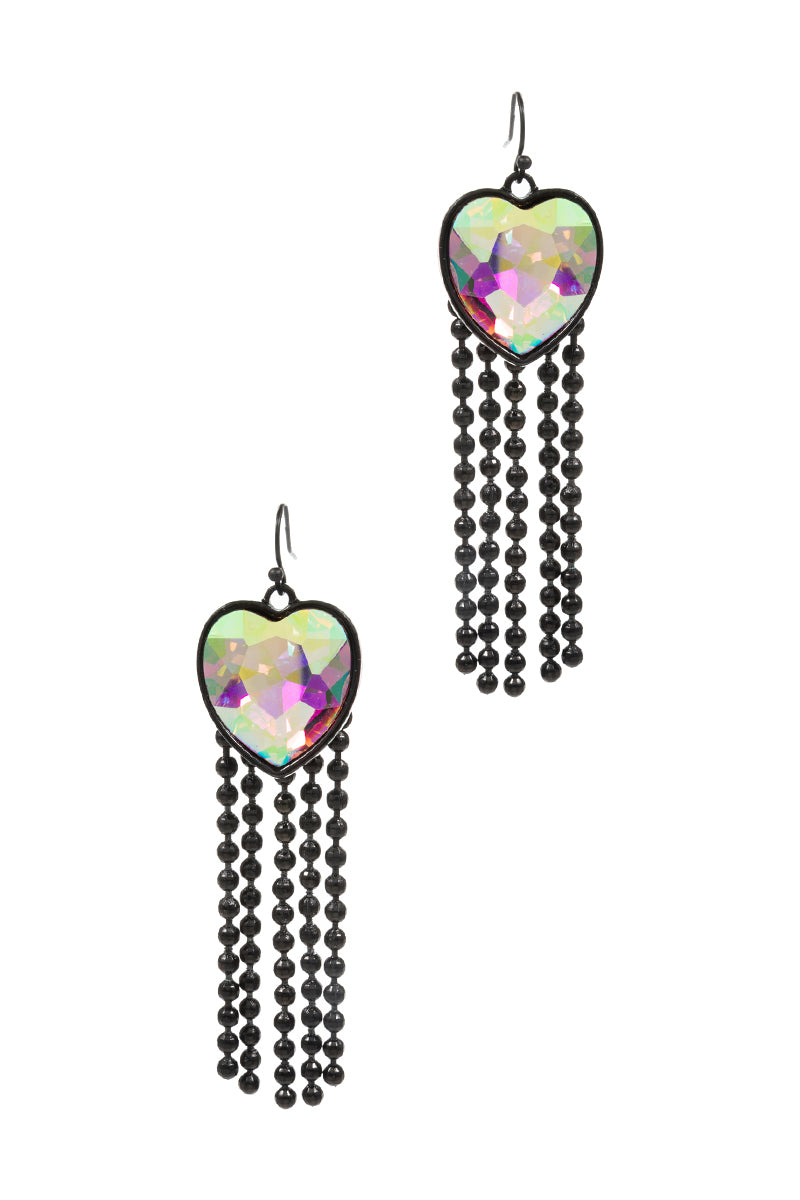 Heart Shaped Rhine Stone Shiny Chain Hook Earrings