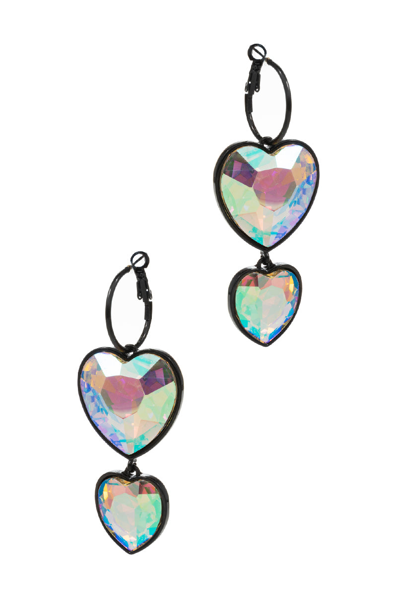 Heart Shaped Double Rhine Stone Hoop Earrings