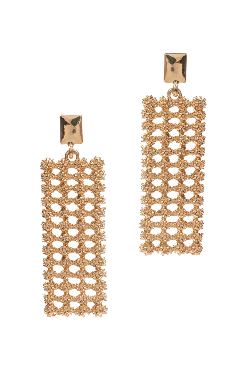 Rectangle Shape Textured Basic Metal Post Earrings