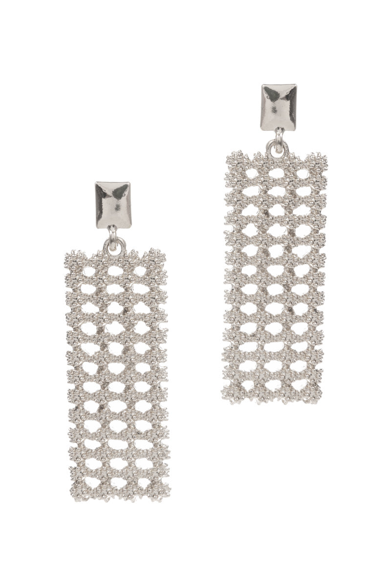 Rectangle Shape Textured Basic Metal Post Earrings