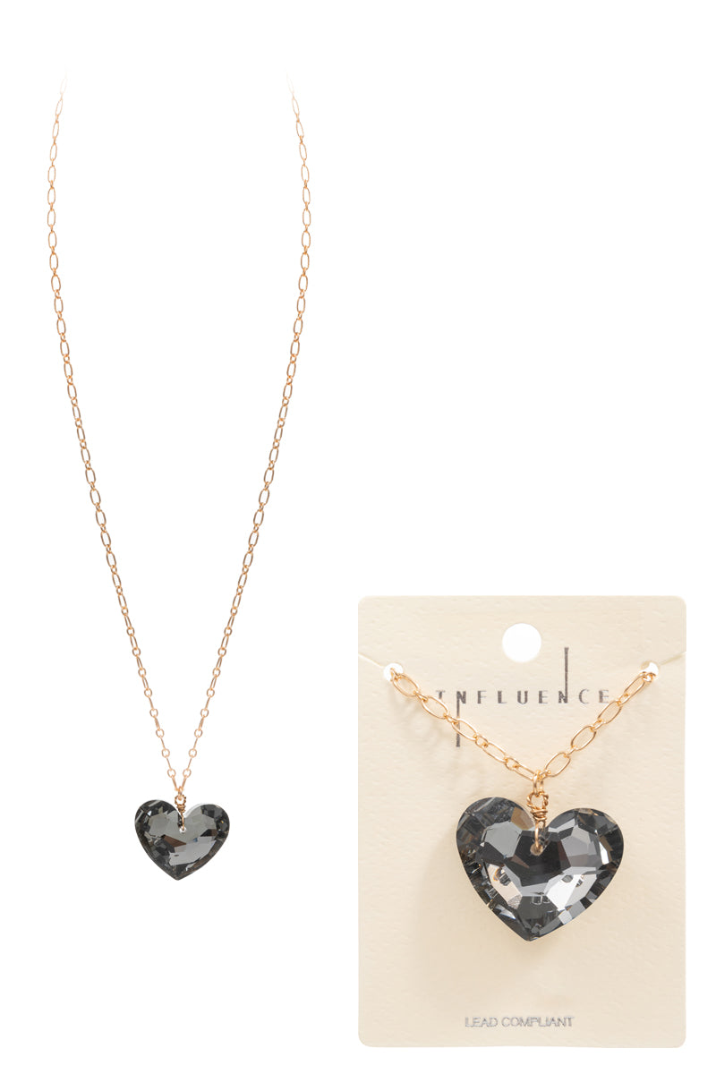 Heart Shaped Large Glass Stone Short Necklace