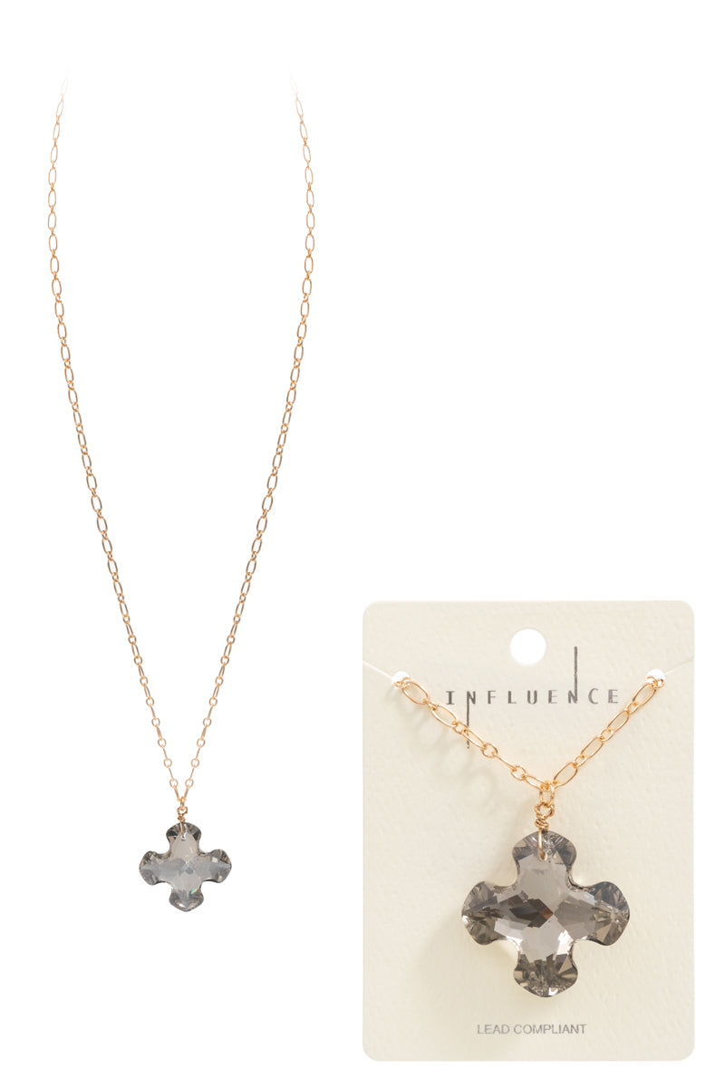 Cross Shaped Large Glass Stone Short Necklace
