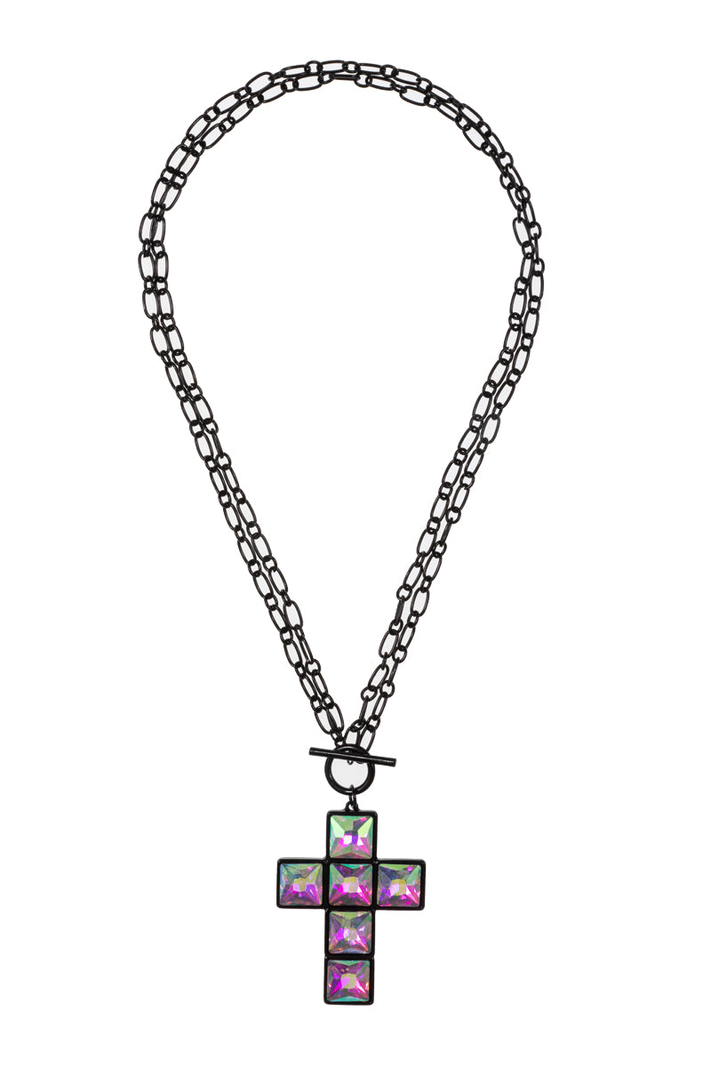 Cross Rhine Stone Multiway Pendant Short Necklace