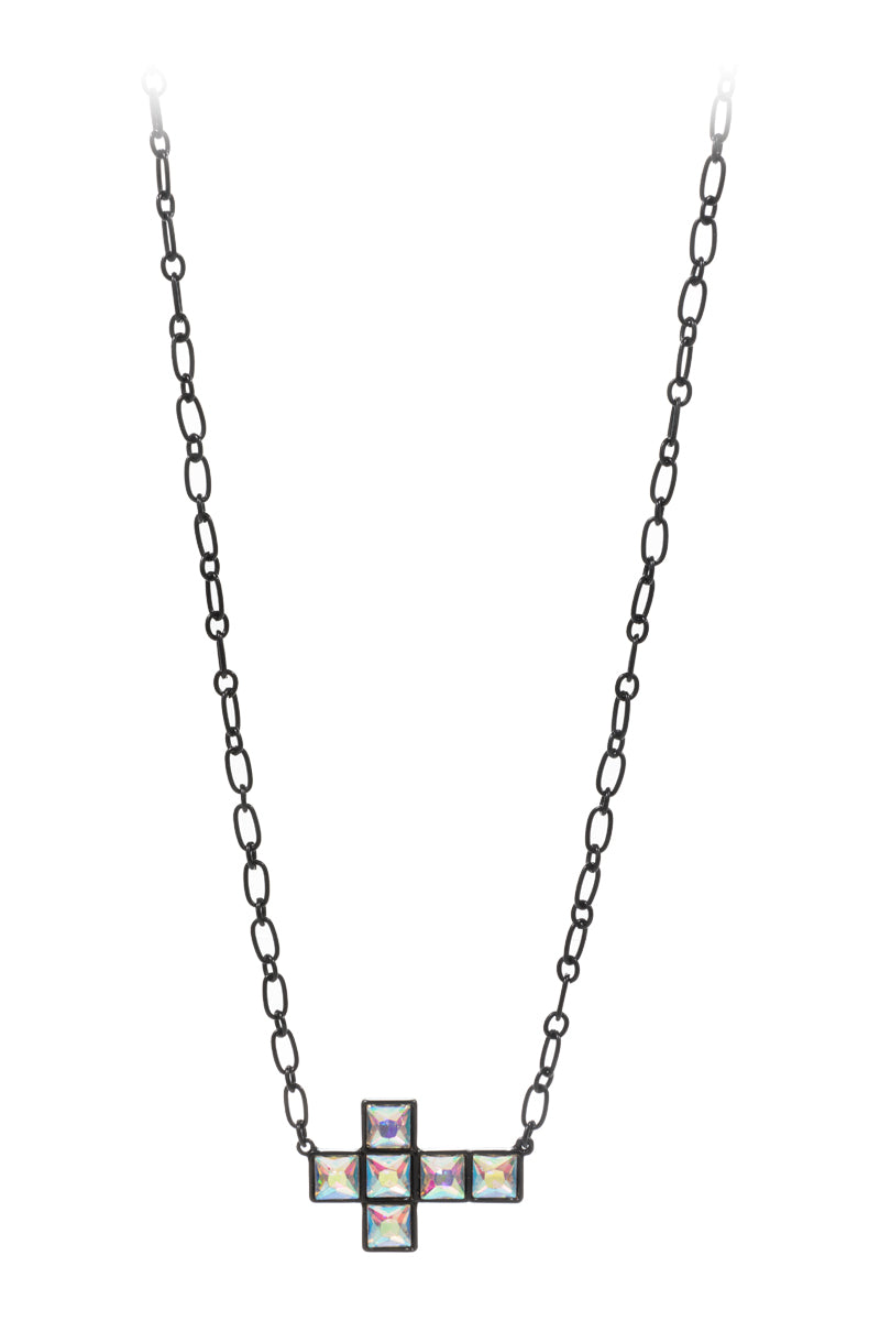 Cross Shaped Rhine Stone Horizontal Short Necklace