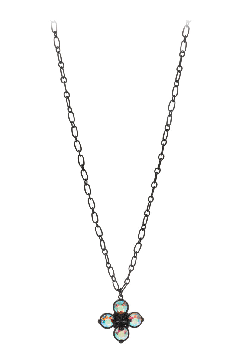 Flower Rhine Stone Coin Pendant Short Necklace