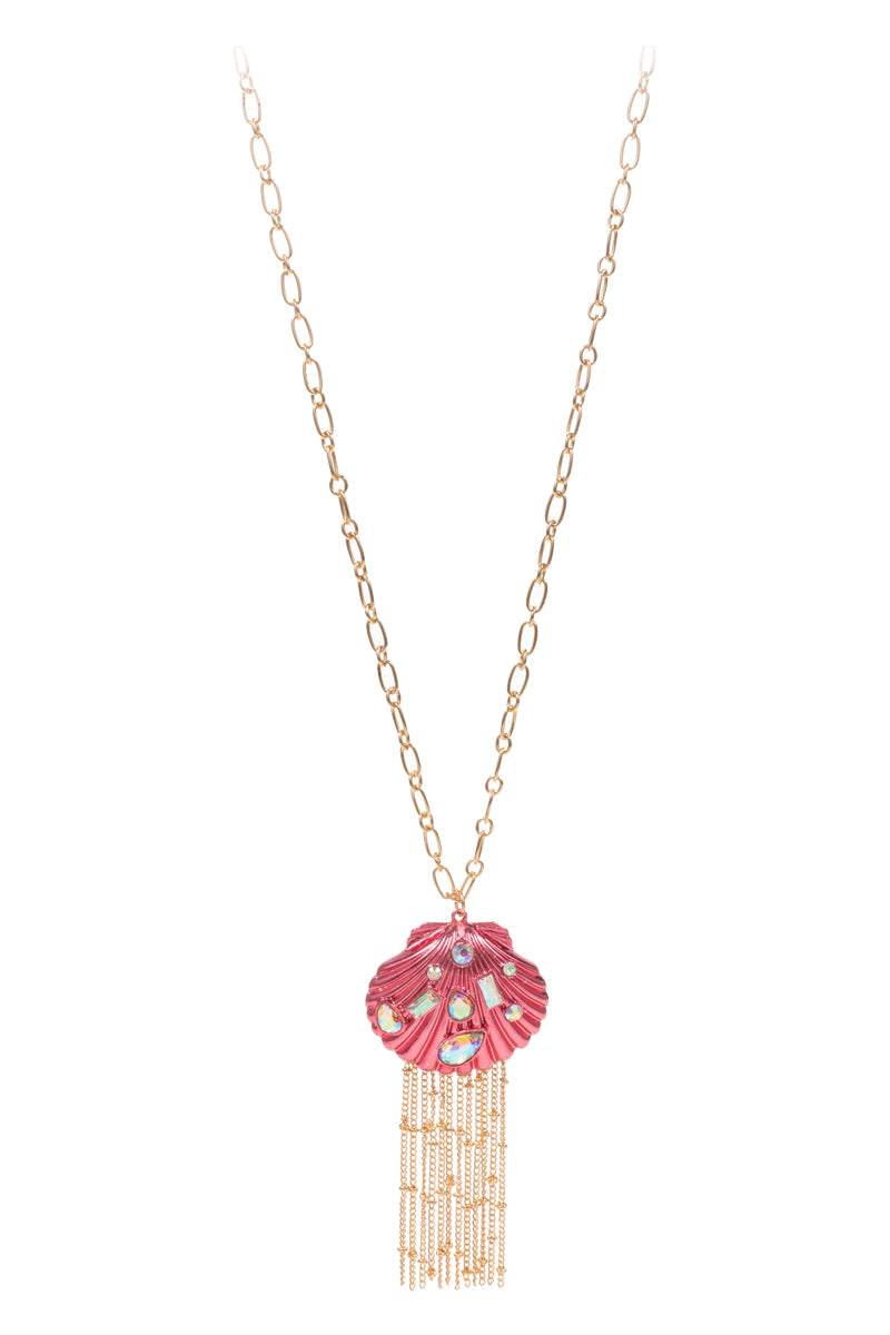 Shell Shape With Tassel Rhine Stone Short Necklace