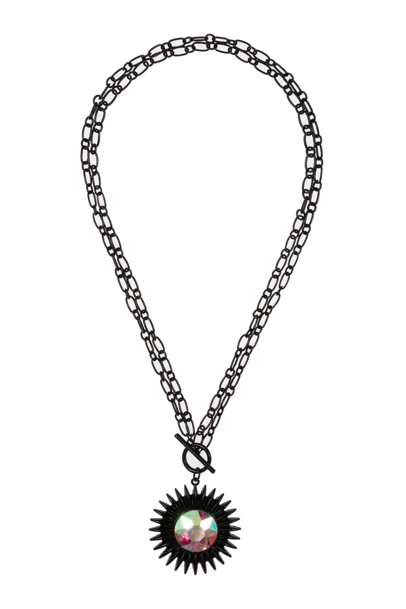 Sunflower Shape Rhine Stone Pendant Short Necklace