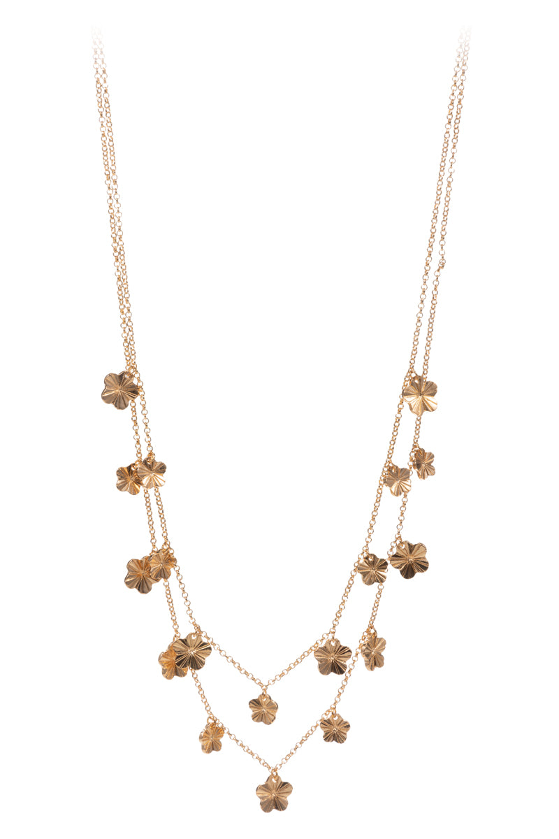 Flower Shape Dangle 2 Layered Basic Metal Necklace