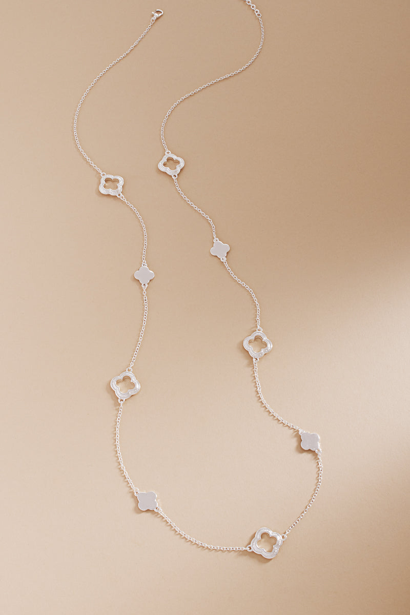 Clover Shaped Metal Long Necklace