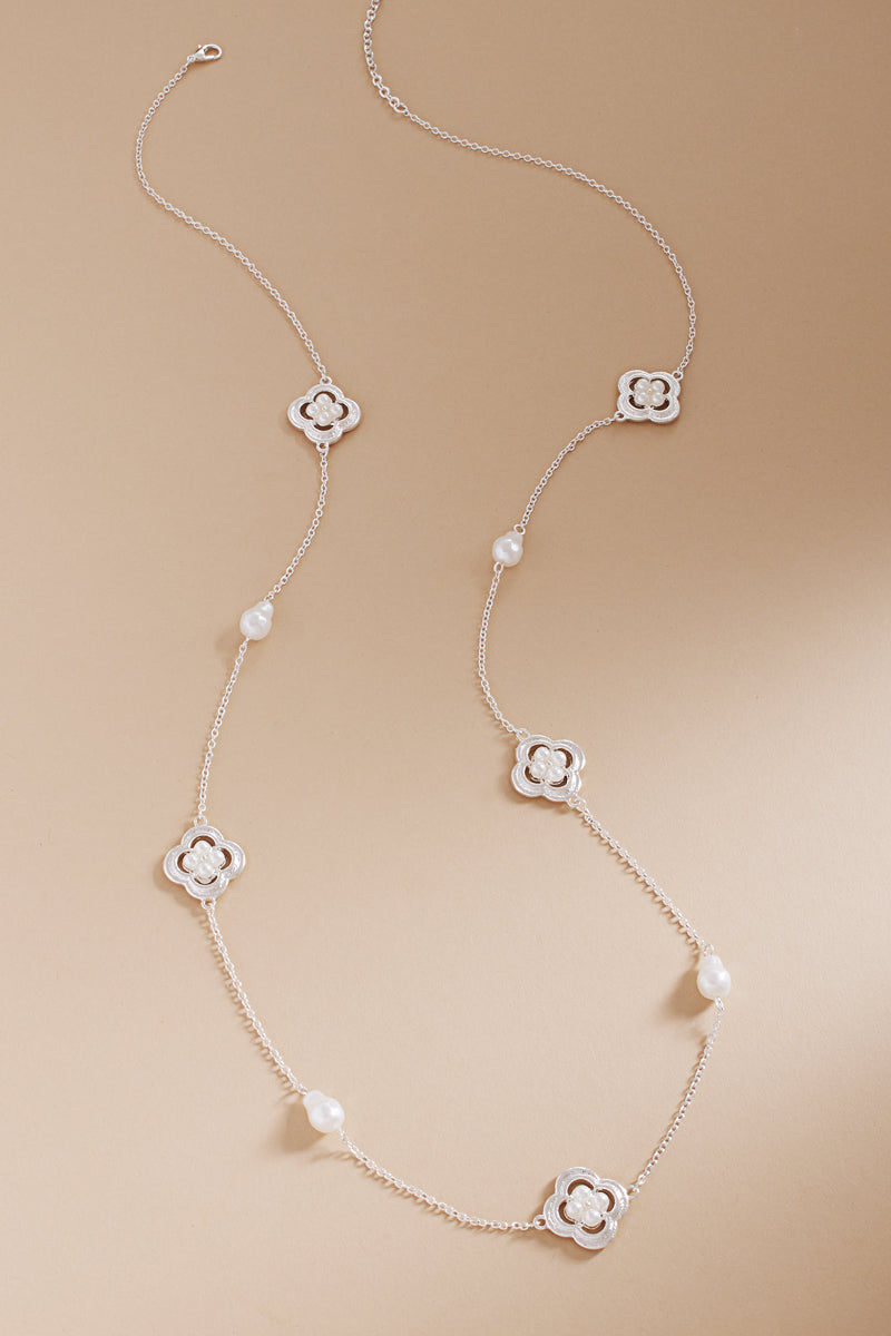 Clover Shaped Metal Long Necklace