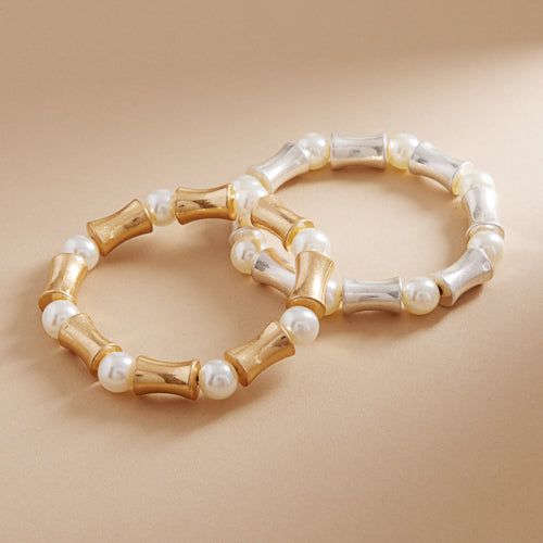 Vintage Pearl With Metal Bead Stretch Bracelet